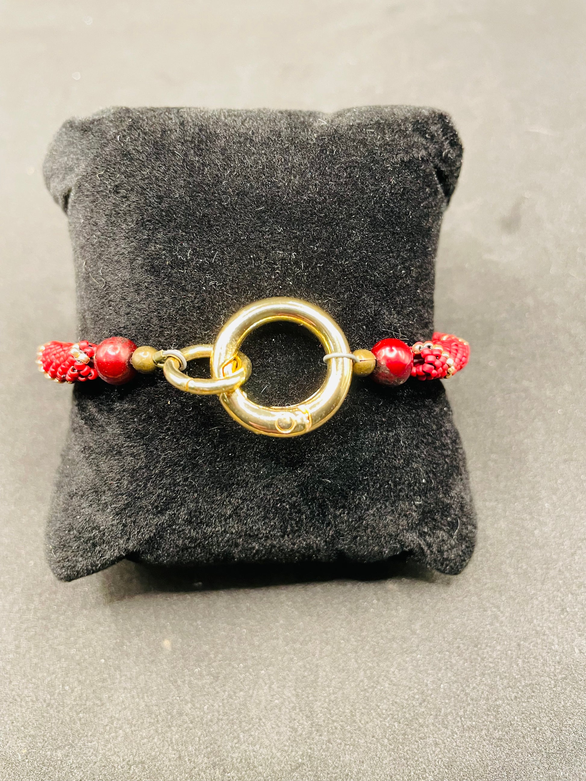 Red & Gold Handwoven Bangle Bracelet