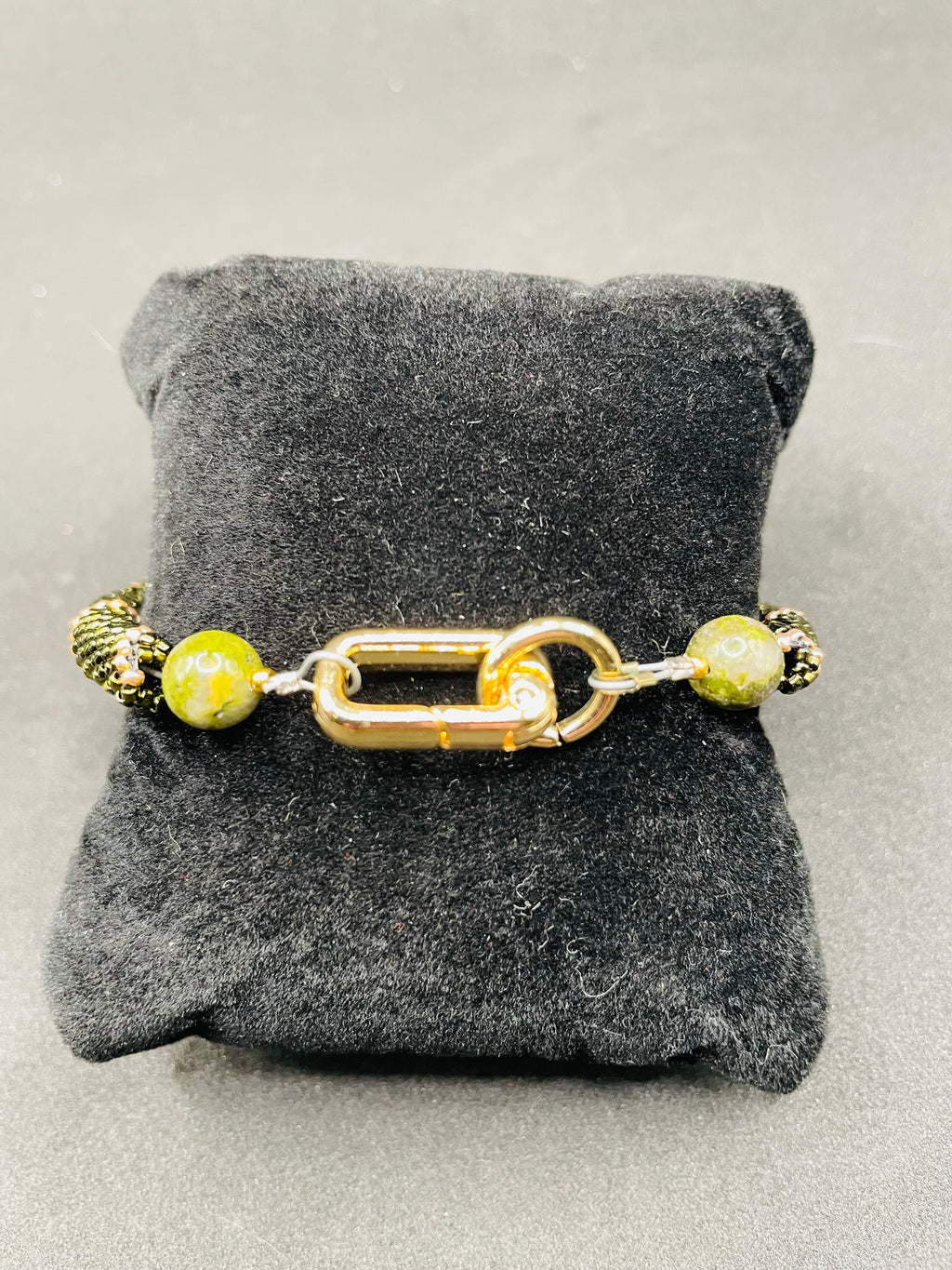 Handwoven Green & Gold Bangle Bracelet