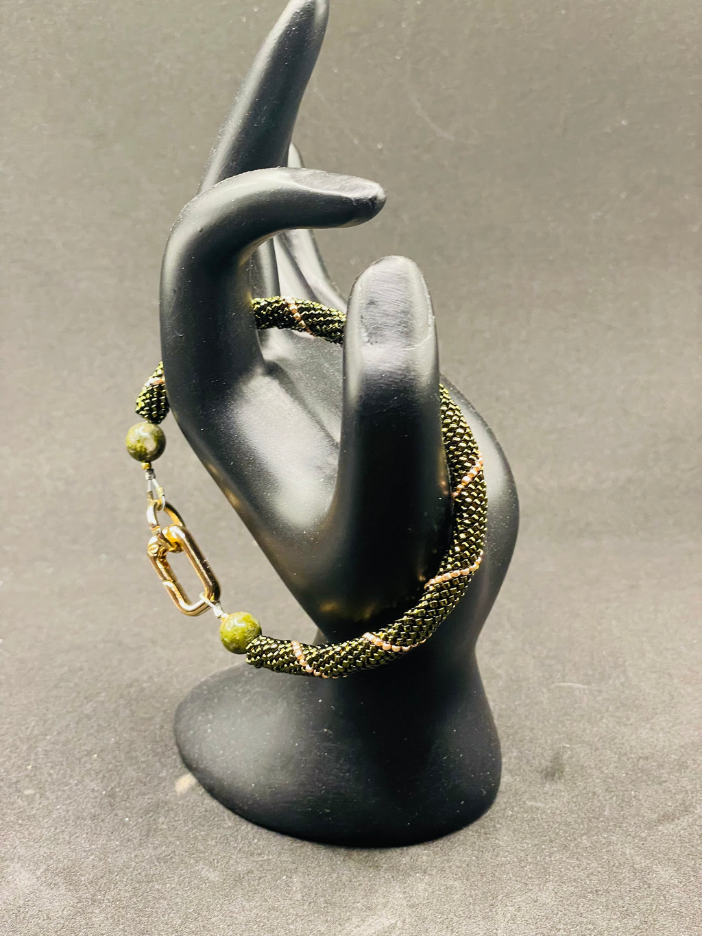 Handwoven Green & Gold Bangle Bracelet