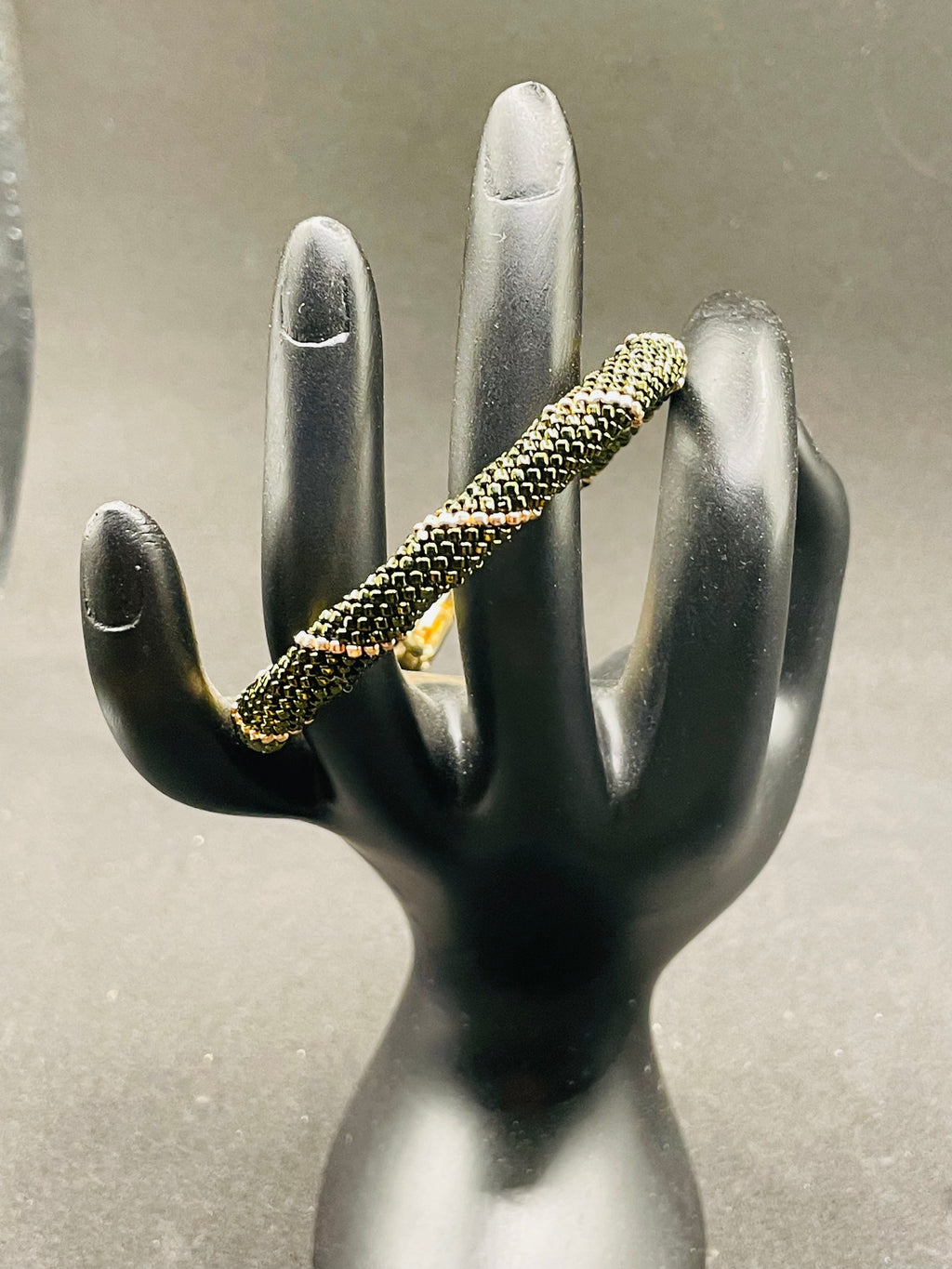 Handwoven Green & Gold Bangle Bracelet