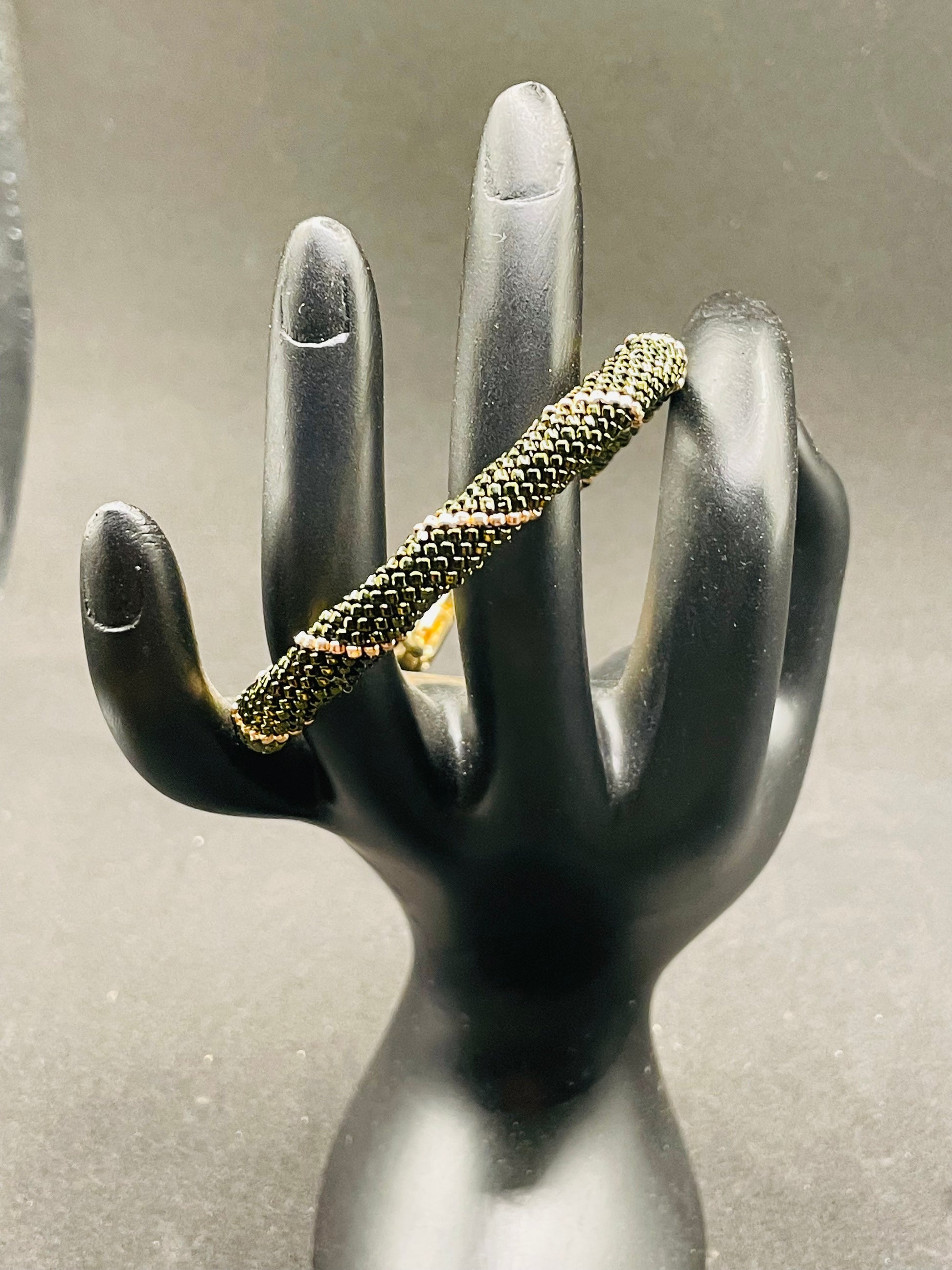 Handwoven Green & Gold Bangle Bracelet