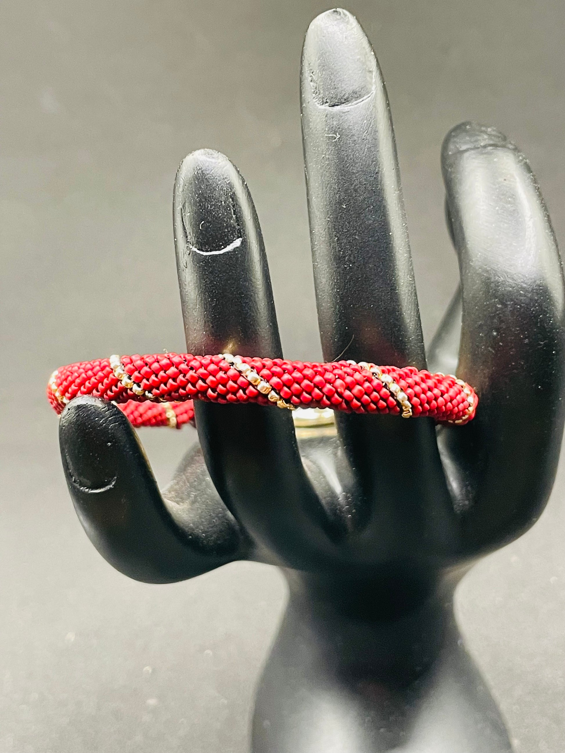 Red & Gold Handwoven Bangle Bracelet