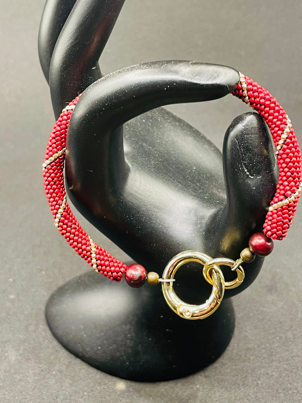 Red & Gold Handwoven Bangle Bracelet