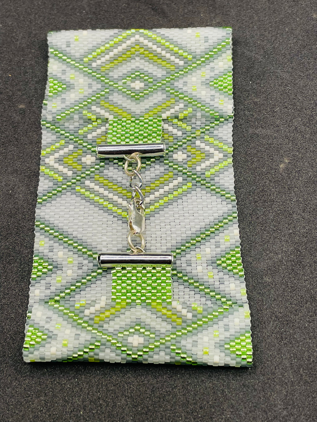 Green & White Handwoven Cuff Bracelet