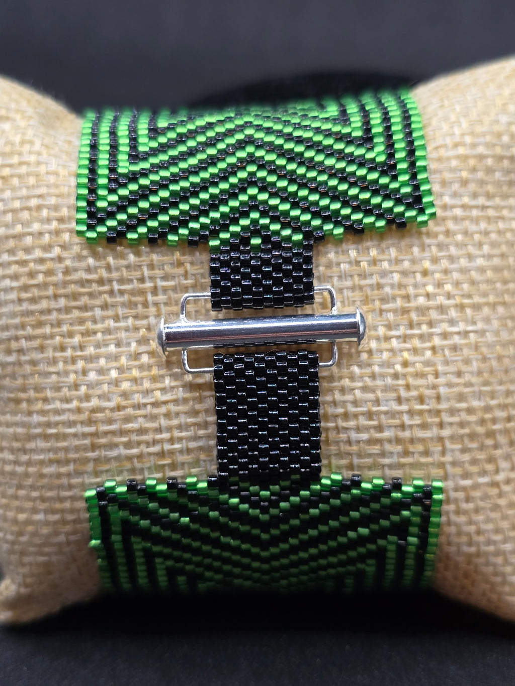 Black & Green Handwoven Optical Illusion Cuff Bracelet