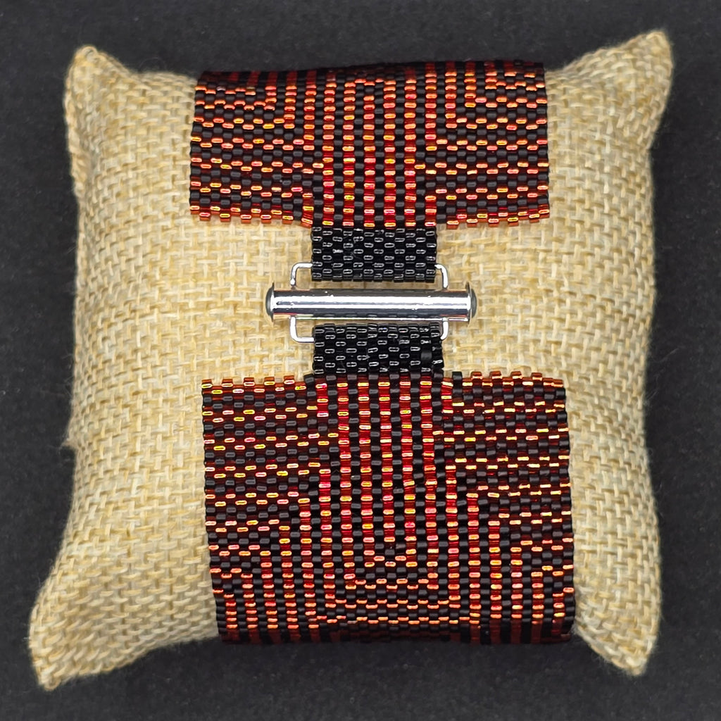 Orang & Black Handwoven Optical Illusion Cuff Bracelet