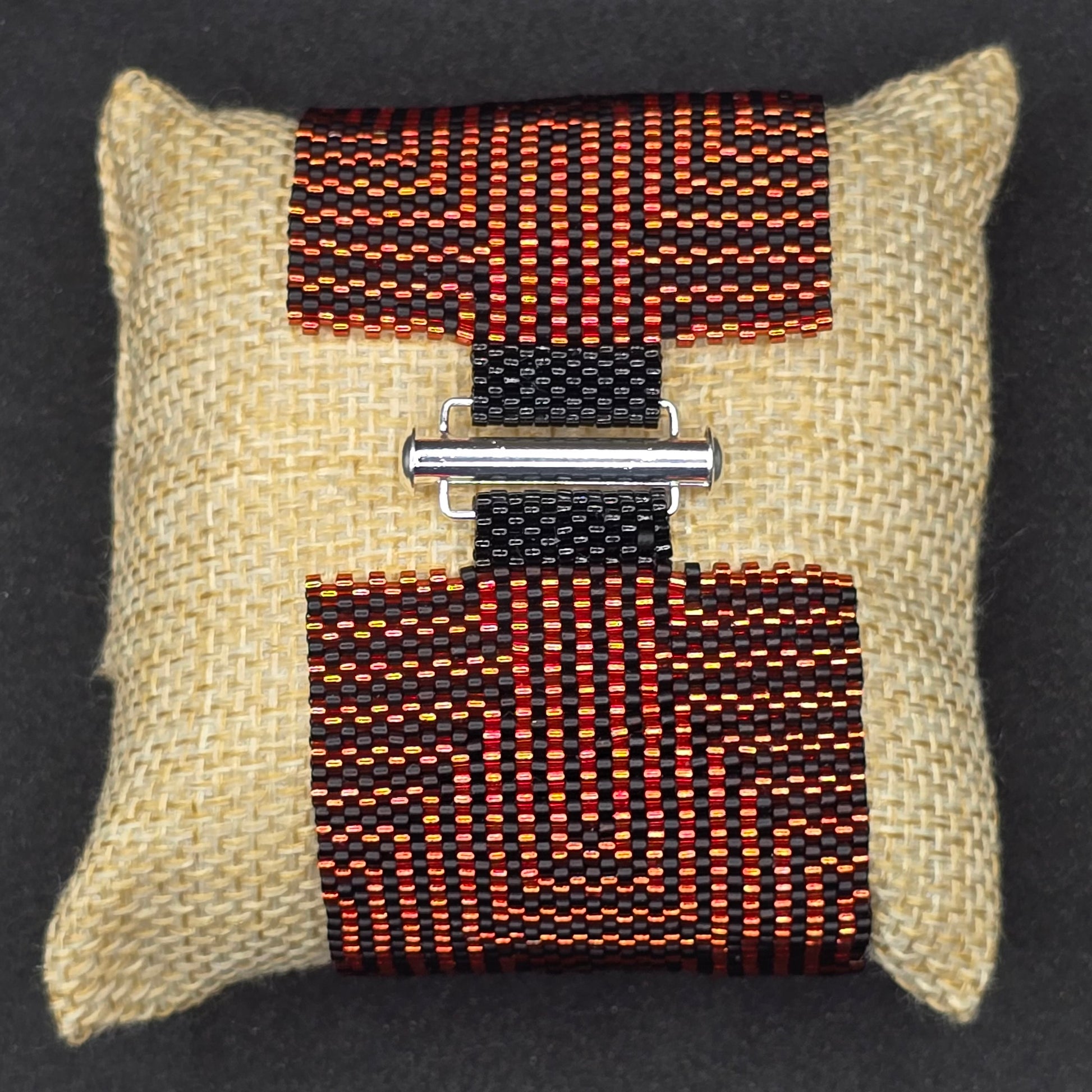 Orang & Black Handwoven Optical Illusion Cuff Bracelet