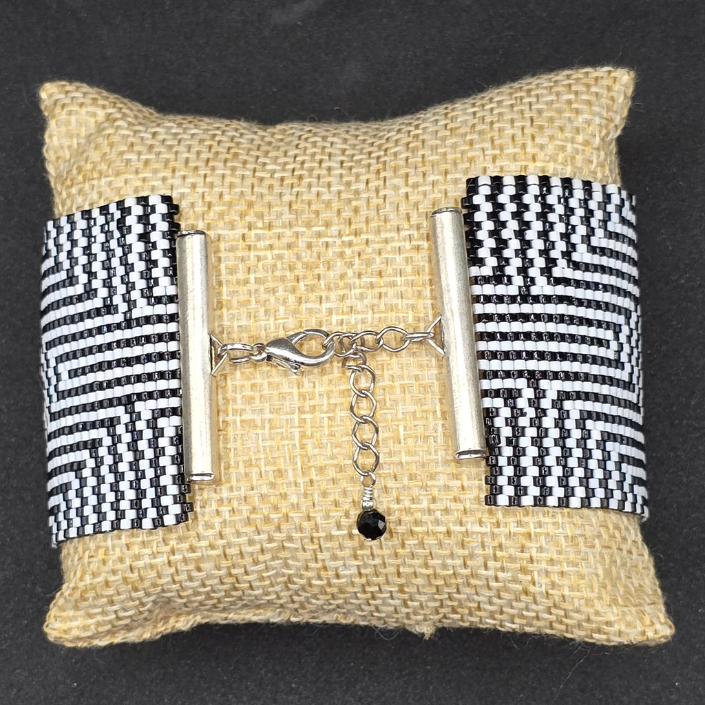 Black & White Handwoven Optical Illusion Cuff Bracelet
