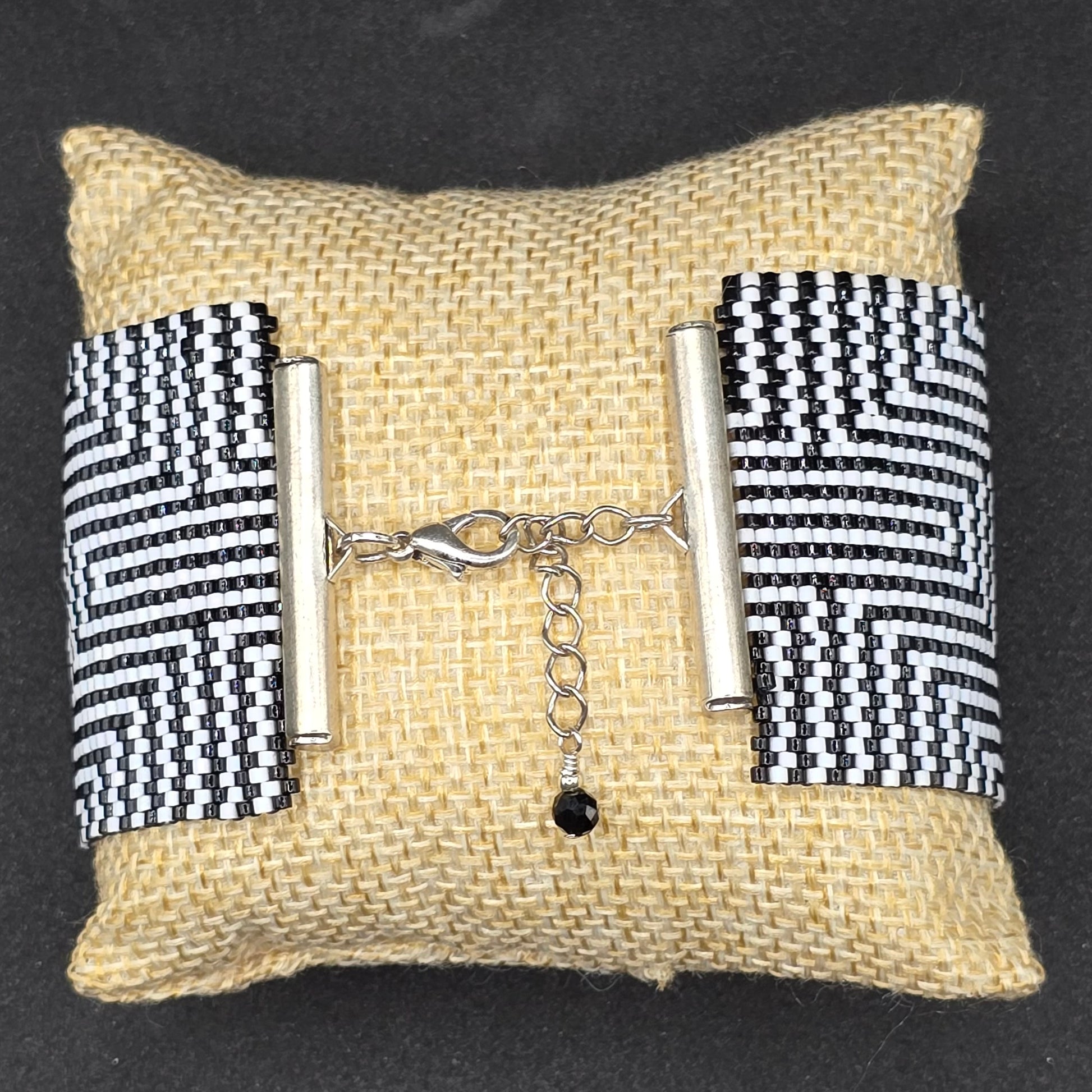 Black & White Handwoven Optical Illusion Cuff Bracelet