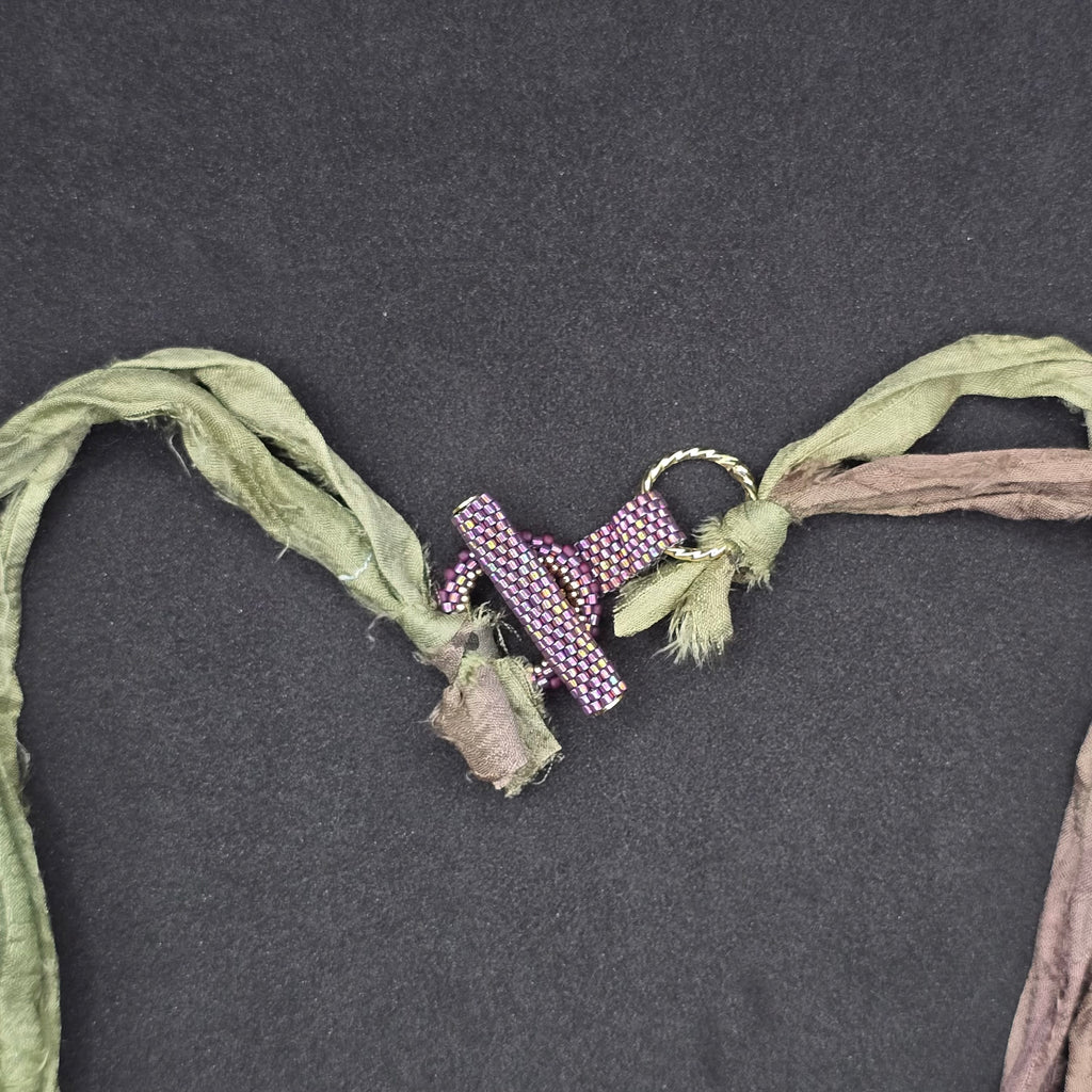 Handwoven Seed Bead & Recycled Indian Sari Necklace