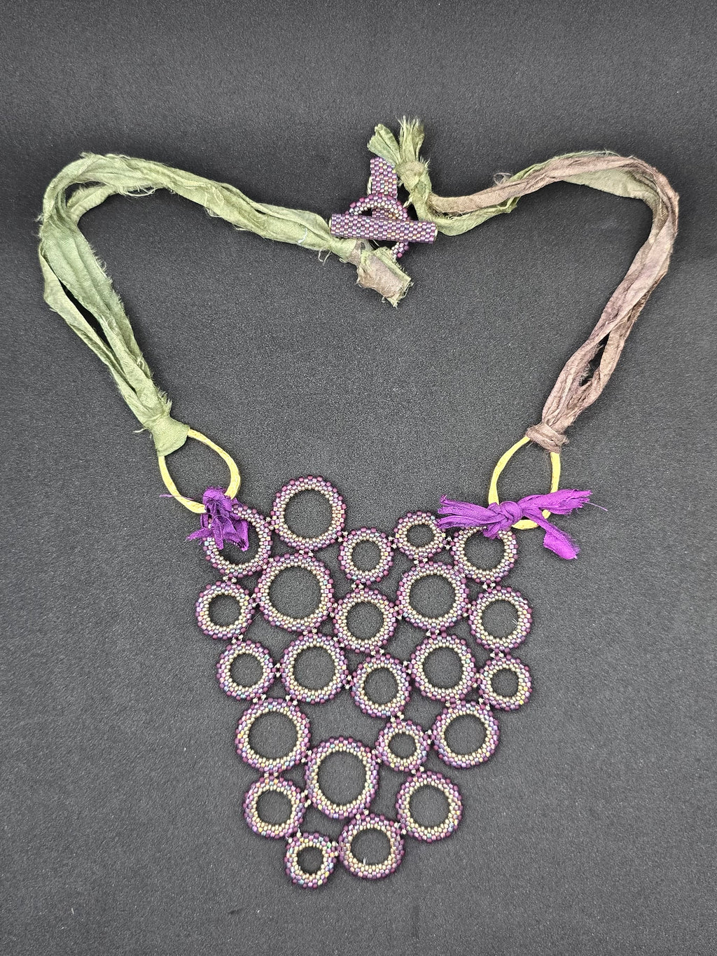 Handwoven Seed Bead & Recycled Indian Sari Necklace